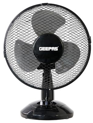 GEEPAS 9 Table Fan | Electric Portable Worktop Desk Fan with 2 Speeds 3 Blades, Adjustable Tilt Wide Angled Oscillation | Powerful Low Noise Airflow for Home Office | 1 Year Warranty, Black 22W