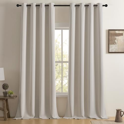 Softalker Blickdichte Vorhänge Beige mit ösen Verdunkelungsvorhang Gardinen Wohnzimmer Modern thermovorhang hitzeschutz Vorhang Fenster Gardinenschal 140x245 cm für Schlafzimmer kinderzimmer, 2er Set