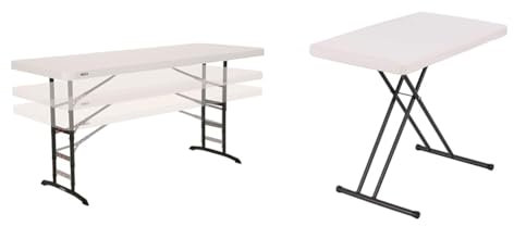 LIFETIME 6 ft (1.83 m) Commercial Adjustable Height Table & 30-Inch Adjustable Height Personal Table, Almond