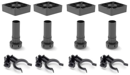Emuca - Pieds pour Meubles, Pied de Meuble en Plastique Noir avec Accessoires, Lot de 4 Pieds réglables de Hauteur 120mm