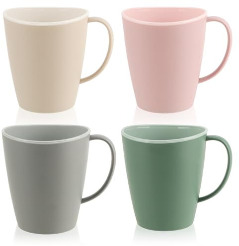 COM-FOUR® 4x Tasse à café avec Anse 360 ML - Ensemble de Tasses lavables au Lave-Vaisselle - Gobelet réutilisable en Plastique - Gobelet à poignée [la sélection varie] (Couleurs pastel - multicolore)