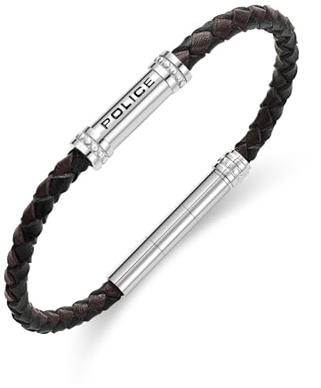 Police Herren Barrell Edelstahl Schwarz & Braun Geflochtenes Bi-Leder Magnetarmband, Einheitsgröße, Edelstahl, Kein Edelstein