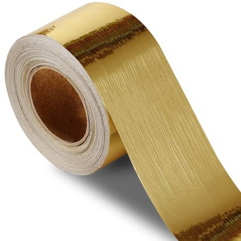 QDYMXUN Brushed Gold Peel and Stick Wallpaper Border, PVC Self Adhesive Removable Contact Paper, Waterproof Mirror Frame Sticker for Bathroom, Kitchen and DIY Decor (394''L x 3.94''W)