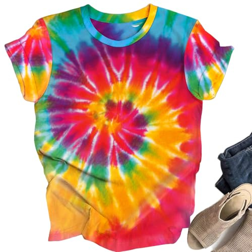 OCURHU Hippie Clothes for Women Tie Dye Hippy Shirts Vintage 60s 70s Outfit for Disco Party #Multicolor 2XL