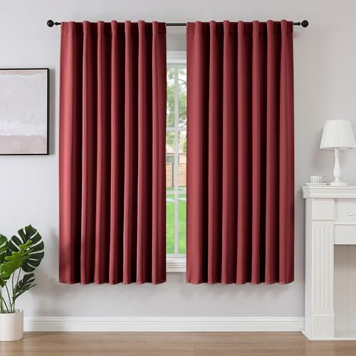 Joydeco Gardinen Blickdichte Vorhänge mit Schlaufen Verdeckten Dunkelrot | 2er Set,H175 x B140 cm,Verdunklungsvorhänge für Schlafzimmer und Wohnzimmer,Hitzeschutz Thermovorhang,UV-schutz