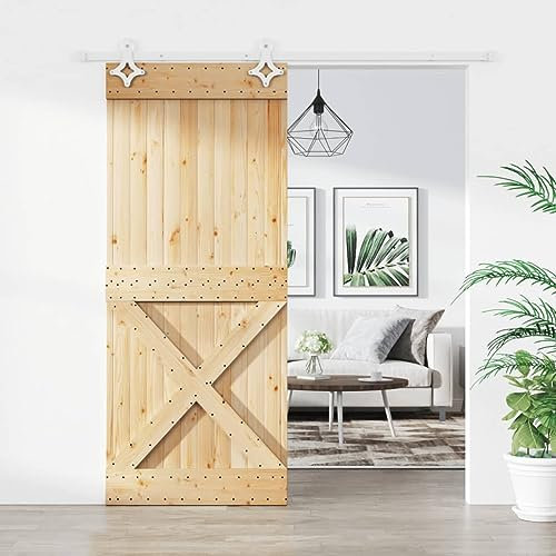 Annlera Porte coulissante - Porte coulissante en bois de pin massif - Design peu encombrant - Pour chambre à coucher, cuisine, granges, garages, etc. - Marron + blanc - 85 x 3,6 x 210 cm