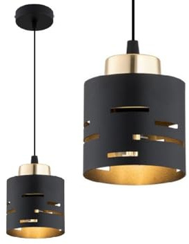 KAR LIGHTING Pendelleuchte 1-flammig aus Metall in Schwarz mit Gold, höhenverstellbar | E27 Fassung | LED geeignet | Deckenlampe für Wohnzimmer, Flur, Schlafzimmer, Küche oder Büro