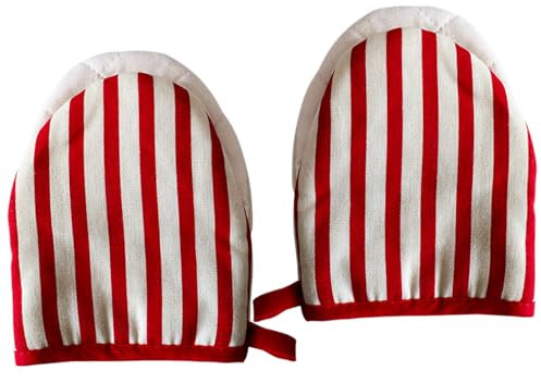 AZIDWERYQ Mini Oven Mitts, 2PCS Heat Resistant Short Oven Mitts, Non-slip Grip Half Oven Mitts, Machine Washable Hanging Kitchen Mittens for Universal Left/Right Hand Red Strips Short Oven Mitts