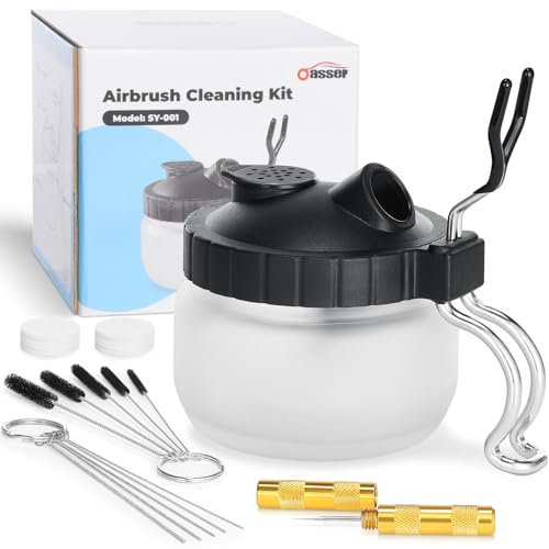 Oasser 20-teiliges Airbrush Reinigungsset mit 1 Behälter, 8 Filterpads, 5 Bürsten, 5 Nadeln und 1 Schaber