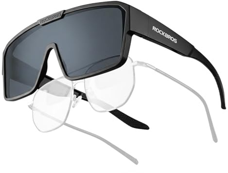 ROCKBROS Occhiali da Sole Ciclismo Sovrapponibili, Occhiali Sportivi Uomo, Sovraocchiali Polarizzati, Protezione UV400, Adatto per Bici MTB Corsa Pesca, Nero
