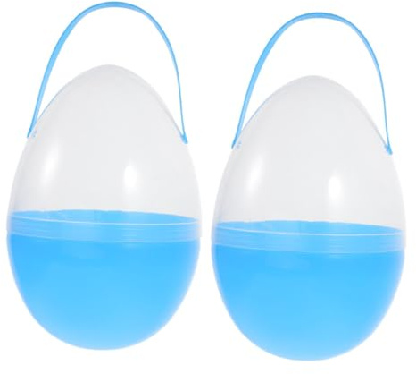 Vaguelly 2 Pc Jumbo Easter Eggs with Handles Large 25cm Plastic Containers Easter Egg Holder Portable Fillable Sky-blue