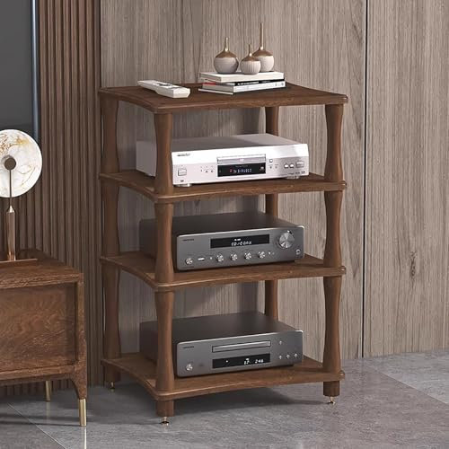 HDYZJQ Estante De 4 Niveles para Consola De Videojuegos/Soporte para Medios Audiovisuales, Torre De Madera para Audio Y Video/Receptor Estéreo, Mueble Multifunción Abierto(Brown)