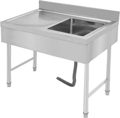Ealtqund Küchenspüle Freistehende Edelstahl Spültisch Werkbenk Spülbecken mit Spüle,Sieb für Großküchen geeignet sein, Restaurant, Garage oder Was chküche, 100x50cm (Rechts Spüle)