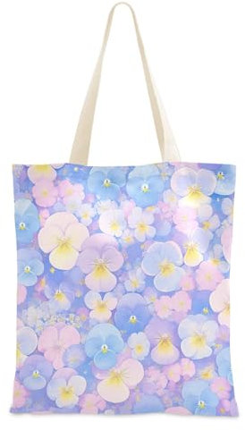 WDdZzyy Light Blue and Pink Pansies Flowers Canvas Bag Tote Gifts Tote Bag Bulk
