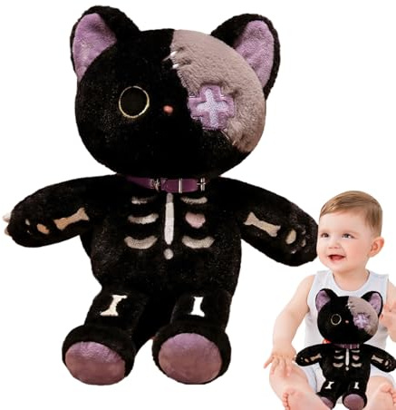 Skelett Katze Plüsch Anime Cartoon Katze Kuscheltier Figur Spielzeug | 15-Zoll-Anime-Kuscheltier-Figurenspielzeug, niedliche Gothic-Schädel-Katze-Kuscheltiere, weiche Katzen-Plüschtiere,