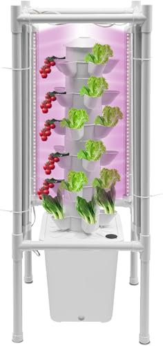 Hydroponics Growing System with LED Grow Lights | 30-Plant Hydroponic Tower | Indoor Vertical Garden Planter | Hydroponic Germination Kit for Fruits, Vegetables, Herbs - White