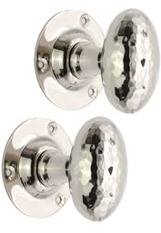 Infinity Decor Hammered Oval Mortice Door Knobs Set Polished Nickel Pull Handles Pair 58mm - Victorian Knob Ideal for Interior and Exterior Doors