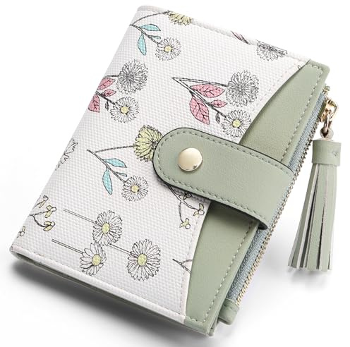 yiijay Small Wallet for Women RFID Blocking Tassle Bifold Slim Thin Leather Wallet Credit Card Holder Wallet Ladies Mini Wallet with Widened Zipper Pocket