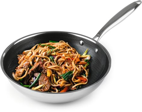 Kochwerk Rachs Pfanne Wok mit Wabenstruktur Ø 28 cm | Wok Edelstahl antihaftbeschichtet für fettarmes Braten ohne Kleben | für alle Herdarten, auch Induktion | Bratpfanne mit Cool-Touch-Griff