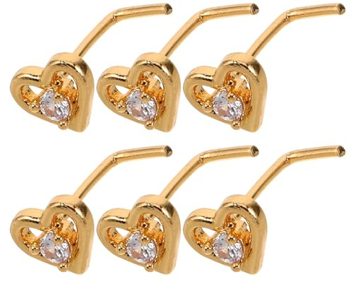 IMIKEYA 6piezas Piercings Nasales Forma De Corazón y Joyería Corporal Dorada Para Mujeres y Hombres Para Eventos Especiales