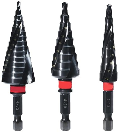 Compatible con brocas escalonadas EZARC for metal, métricas de 4 a 32 mm, con flauta espiral, juego de 3 brocas escalonadas Unibit de acero inoxidable resistente al desgaste.