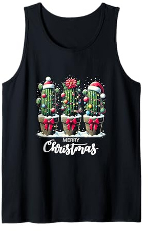 Cactus entouré d'arbres de Noël lumières Chapeau de Père Noël Cactus Débardeur
