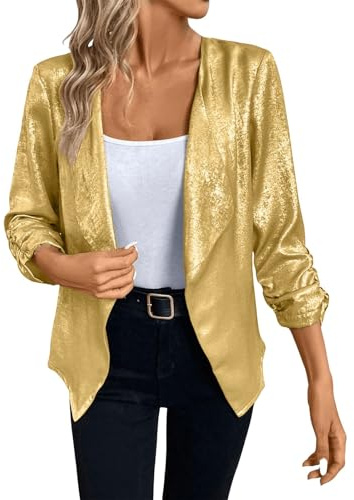 Blousons à paillettes pour femmes UK, longs blazers à paillettes, veste brillante à manches longues de couleur unie, cardigans scintillants élégants et amples décontractés à ouverture sur le devant