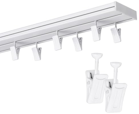 Fenster DEKOR Gardinenschiene 2-läufig – PVC Vorhangschiene zur Deckenmontage, Deckenschiene für Vorhänge, Weiß, mit Plizform, 200 cm