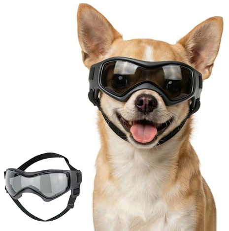Namsan Occhiali per cani molto piccoli, protezione dai raggi UV, occhiali da sole con fasce regolabili, occhiali da moto per cani piccoli, neri