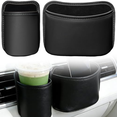 HORREX 2 Stück Getränkehalter Auto aus Leder Clip-on Becherhalter Auto | Kratzfester Getränkehalter Robuster für Rücksitze und Türen, Geeignet für Wasserflaschen Thermobechern und Dosen (Schwarz)