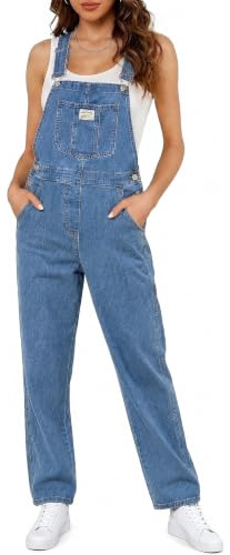 Fengbay Dam jeans hängselbyxor casual säckig raka ben denim haklapp overall justerbara remmar jumpsuit med fickor