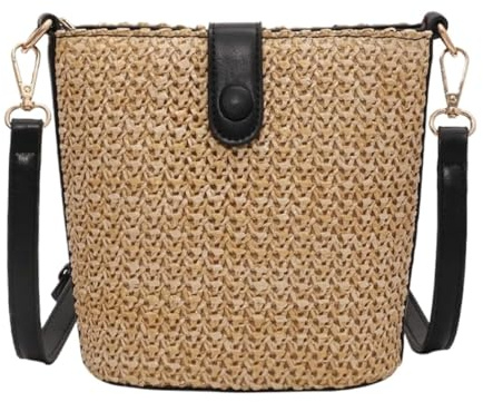 Stråväska Kvinnor Small Straw Axelväska Handvävda Crossbody-väskor Med Rem För Kvinnor(Black)