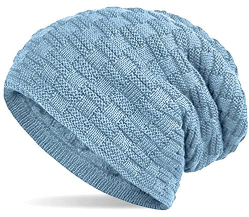 Hatstar Warme gefütterte Feinstrick Damen Beanie Herren Mütze | mit Flecht Muster und sehr weichem Fleece Innenfutter | Unisex Wintermütze weich & warm (10 | Ice Blue)