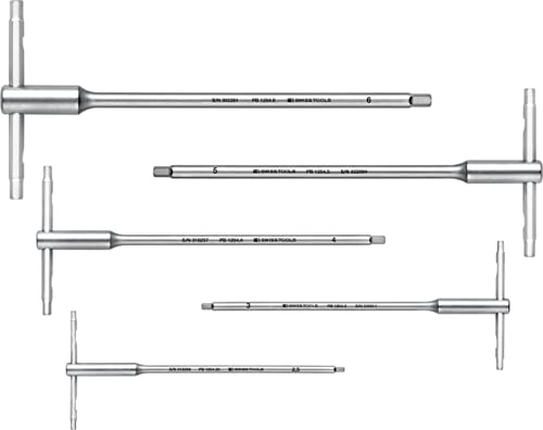 PB Swiss Tools T-Handle Hexagon Socket Set with Sliding Cross Handle PB 1204. Set 6 | 100% Swiss Made | Hexagon Set 2.5/3/4/5/6 mm for Screwing in Industry and Crafts