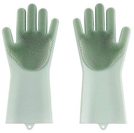 ZLYJ Silicone Gloves,Reusable Dishwashing Cleaning Gloves, Pair of Scrubber Gloves Heat Resistant for Washing Kitchen Bathroom Pet Hair Car More