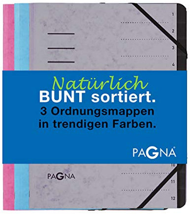 Pagna Ordnungsmappenset 12 Fächer Trend sortiert, Set mit 3 Stück, hellblau, hellgrau , dunkelrosa