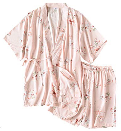 un-brand Pijamas japoneses de Manga Corta y Pantalones Cortos Yukata Kimono para Mujer (Talla L, A9)