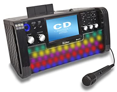 Starion KS780-B Portable Bluetooth CD+G Karaoke Machine l Built-in 7 Inch TFT Screen l Stereo Speakers l Detachable Tablet Holder l USB for MP3 Record & Playback l Microphone Included l Light Effects