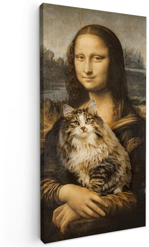 MuchoWow© Leinwand Bilder, Einzigartige Wanddeko mit Rahmen, Mona Lisa | 40x80 cm - Katze - Leonardo da Vinci - Vintage - Kunstwerk - Alte Meister - Gemälde, Wandbilder Wohnzimmer, Deko Schlafzimmer