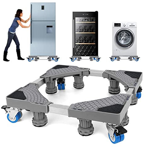 NIUXX Base per Lavatrice con 8 Piedi + 4 Ruote per Lavatrice, Frigorifero e Asciugatrici, Base Regolabile per Lavatrice con Funzione di Assorbimento Degli Urti, Larghezza 42 a 66 cm