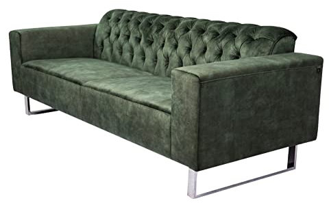 KAWOLA 3-Sitzer Samt Sofa Couch NILO - Glamour Design Wohnzimmer Couch, Velvet Grün, Federkern Polsterung, 220cm Breit