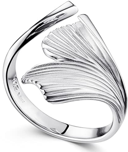 MATERIA by Matthias Wagner Damen Ringe Silber 925 Ginkgo Blatt verstellbar in 3 Größen rhodiniert