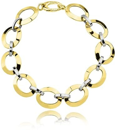 Sapphir Damen Armband 14 Karat 585 Gold - Bicolor Gelbgold Weißgold - modernes Damenarmband - Armkette 21 cm Creolen italienisch - Massivgold -glamourös Goldarmband -Armreif -inkl Zwei Luxusgeschenke