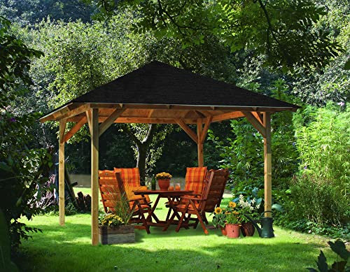 CHILLROI® Quadratischer Holzpavillon 289 x 289 cm Set mit Dachschindeln | Gartenpavillon | Terrassenüberdachung