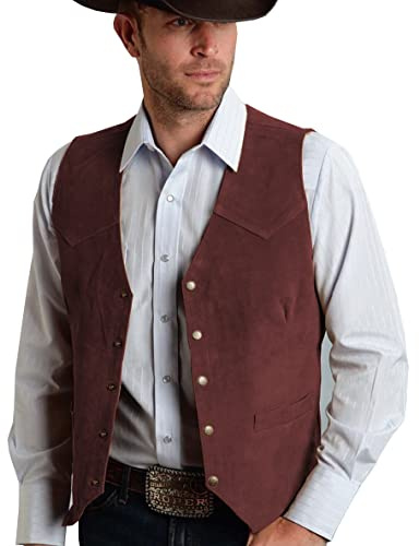 Tuikayoo Mäns mocka kostym väst vintage västerländsk cowboy väst normal passform, Burgund, XL