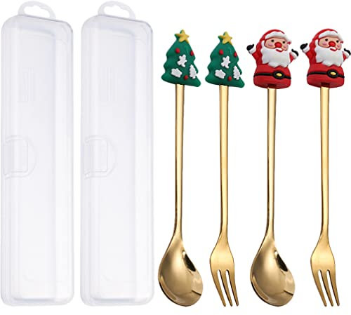 2 Sätze Weihnachtsgabel Und -löffel Kaffeelöffel Gabel Geschirr Aus Metall Esslöffel Weihnachtsvorspeisengabeln Rührlöffel Mini-teelöffel Tee-eislöffel Nachtisch Kieselgel Niedlich