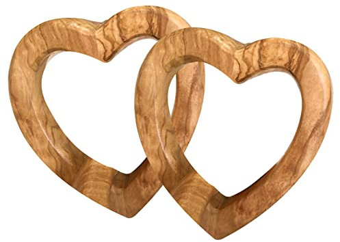 Doerfeel 8CM Verbundene Herzen aus Olivenholz, Holzherzen Deko, Holzen Handschmeichler, Hochzeitsgeschenk für Brautpaar zum Valentinstag Jubiläum Geburtstag, Tischdeko Hochzeitsdeko