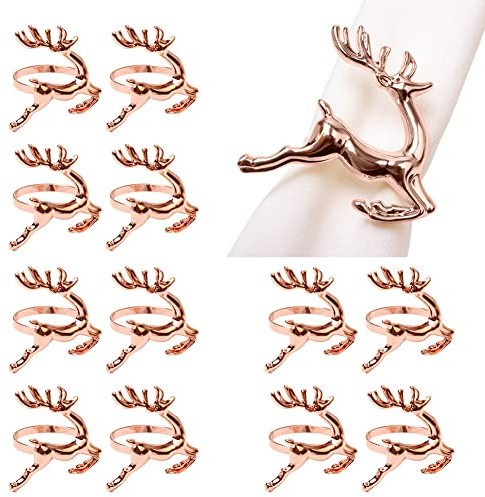 Weihnachts Rentier Serviettenringe 12 Stück goldene Serviettenhalter Serviettenschnallen Serviettenringe für Tischdekoration