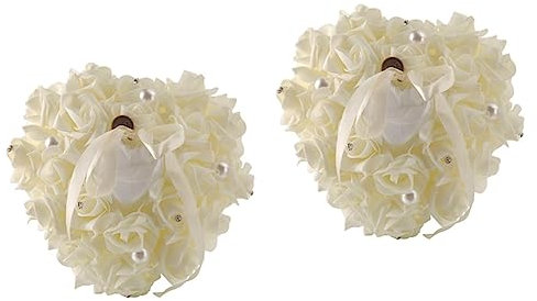 Zerodeko 2stücke Milky Herzform Ringkissen Mit Rosen- Für Hochzeit Und Verlobung Reusable Ringträger Kissen Für Zeremonien Und Besondere Anlässe
