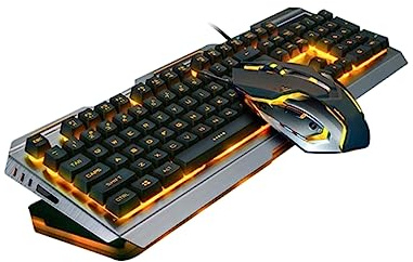Conjunto de Teclado y Ratón Mecánico Retro para Juegos USB Negro | Diseño de Teclas Flotantes, Retroiluminación LED y Atajos Fn Multimedia, Plástico, Tacto Suave